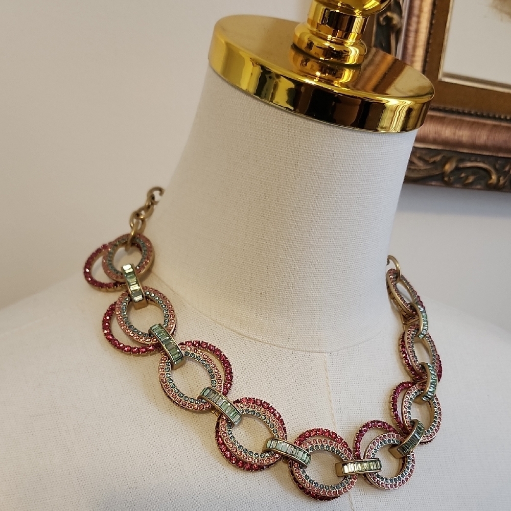 J. Crew Multicolor Rhinestone Chain Statement Necklace Adjustable - Picture 3 of 7